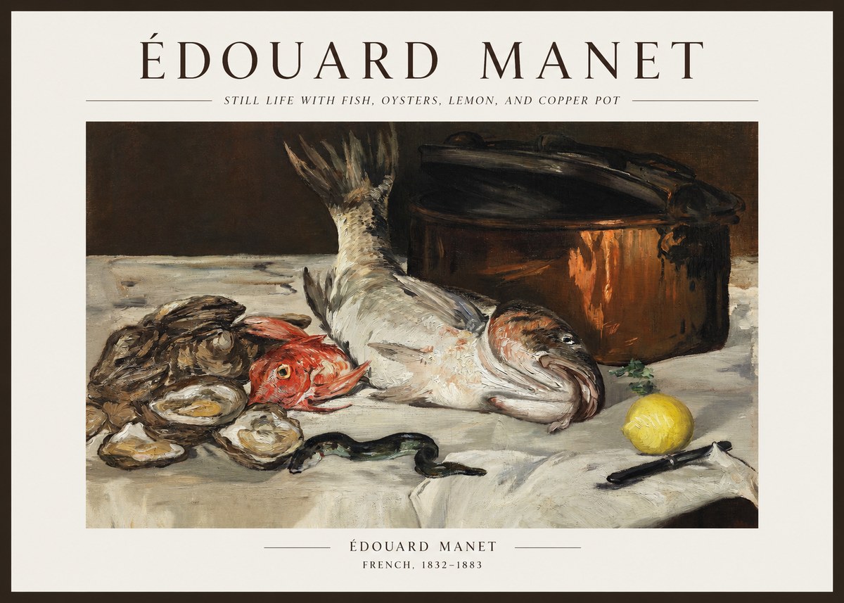 Édouard Manet Still Life with Fish, Oysters, Lemon, and Copper Pot No1 - Plakat