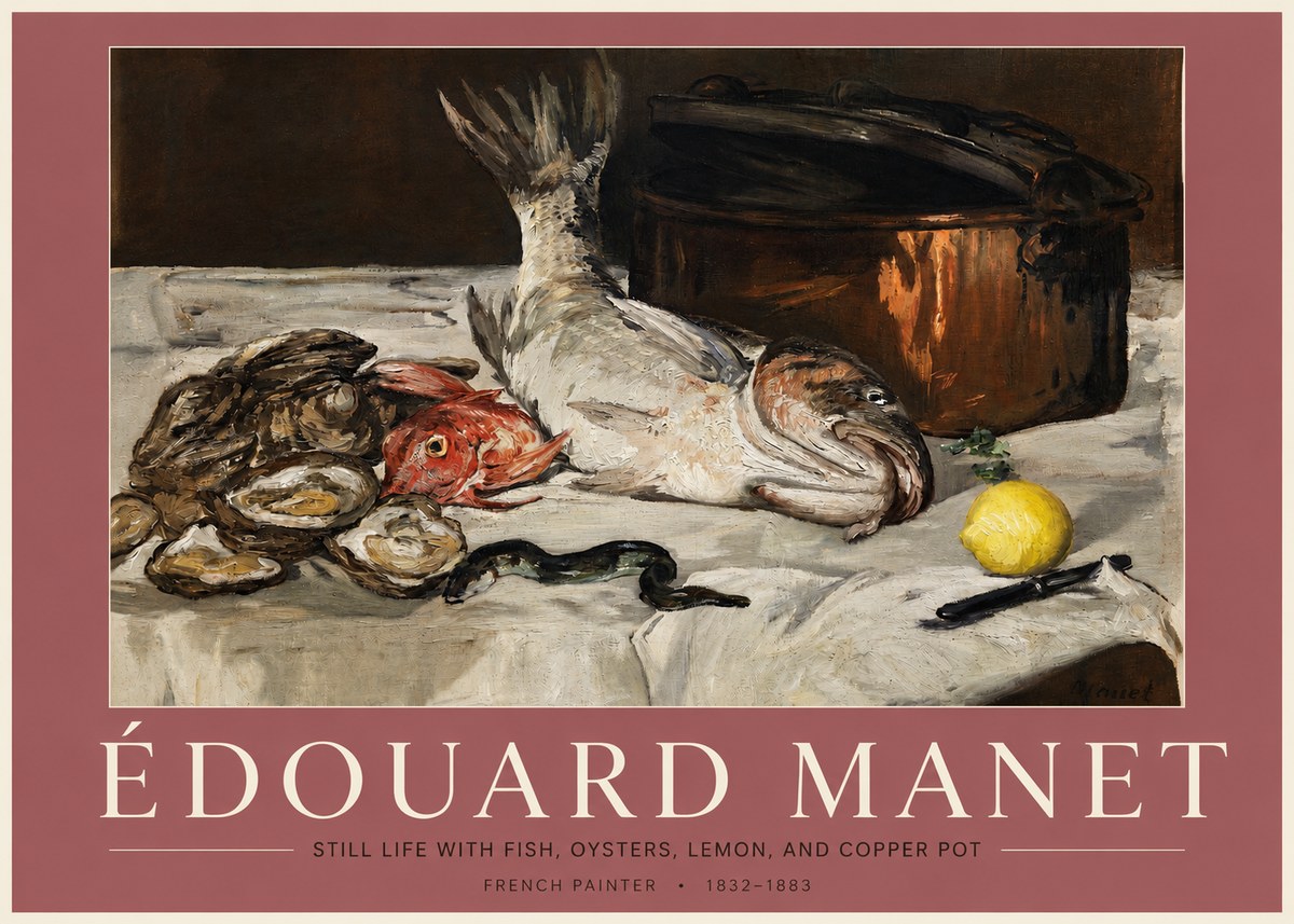 Édouard Manet Still Life with Fish, Oysters, Lemon, and Copper Pot No3 - Plakat