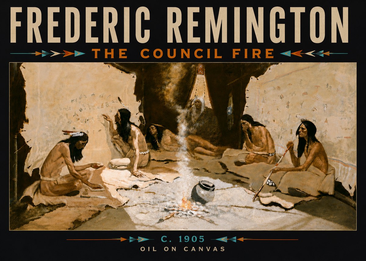 Frederic Remington The Council Fire I No6 - Plakat
