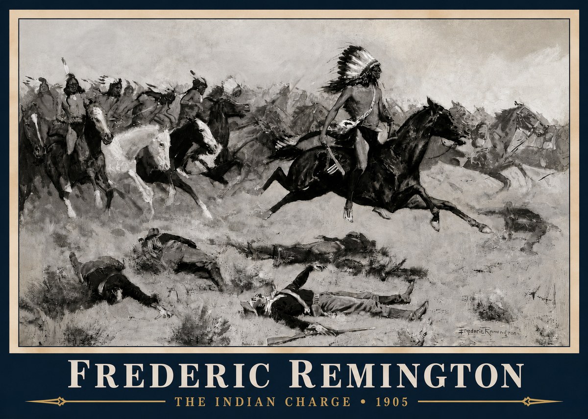 Frederic Remington The Indian Charge No3 - Plakat