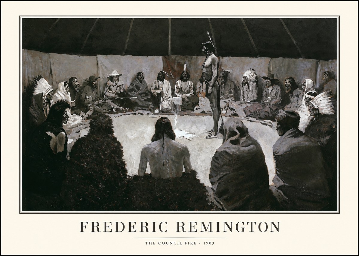 Frederic Remington The Council Fire II No1 - Plakat