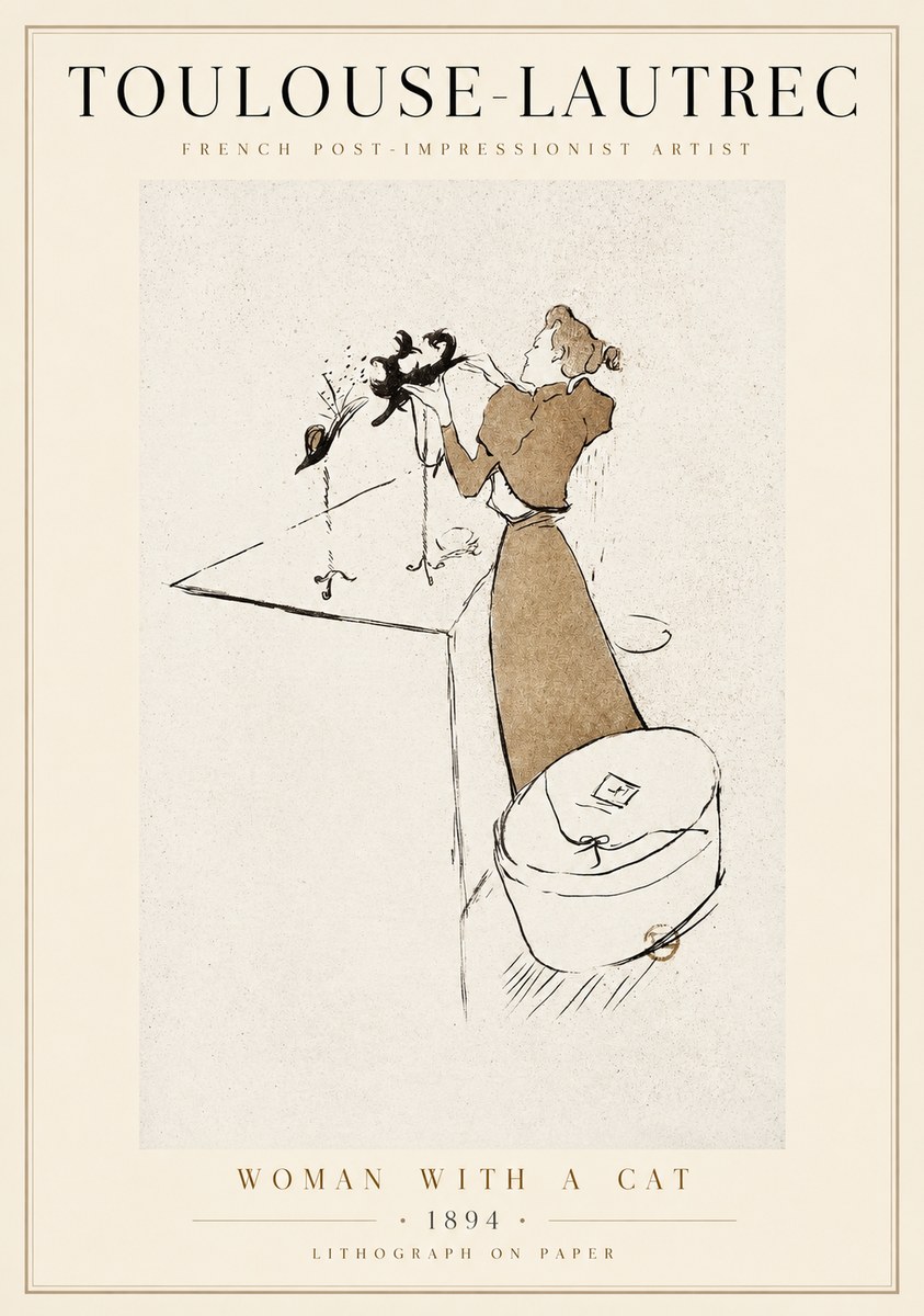 Toulouse-Lautrec Woman with a Cat No1 - Plakat