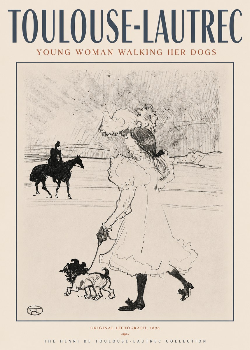 Toulouse-Lautrec Young Woman Walking Her Dogs No4 - Plakat