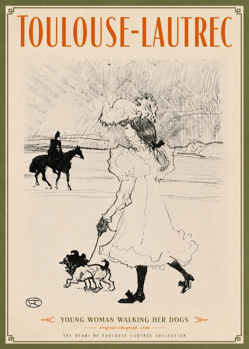 Toulouse-Lautrec Young Woman Walking Her Dogs No5 - Plakat