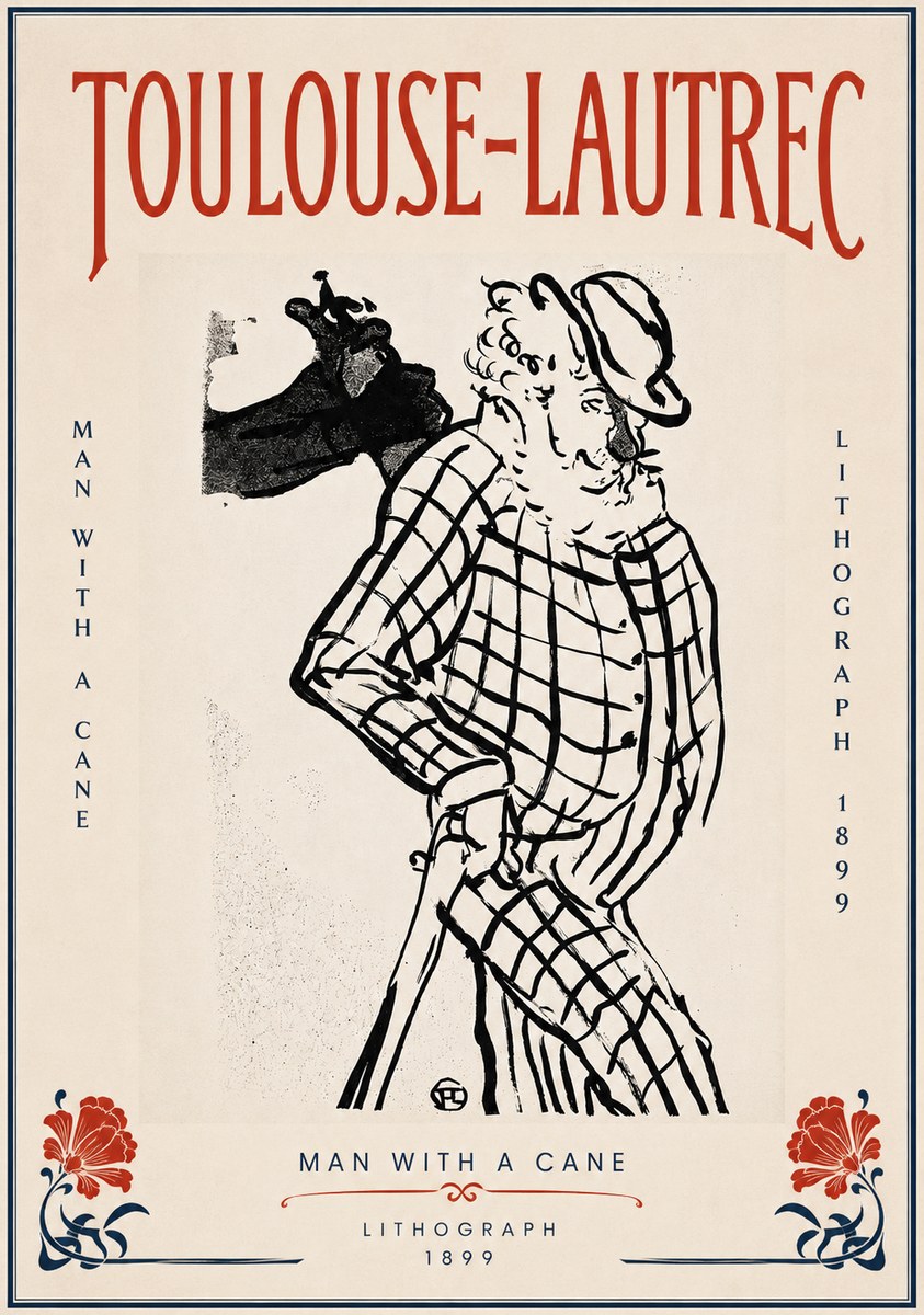 Toulouse-Lautrec Man with a Cane No5 - Plakat