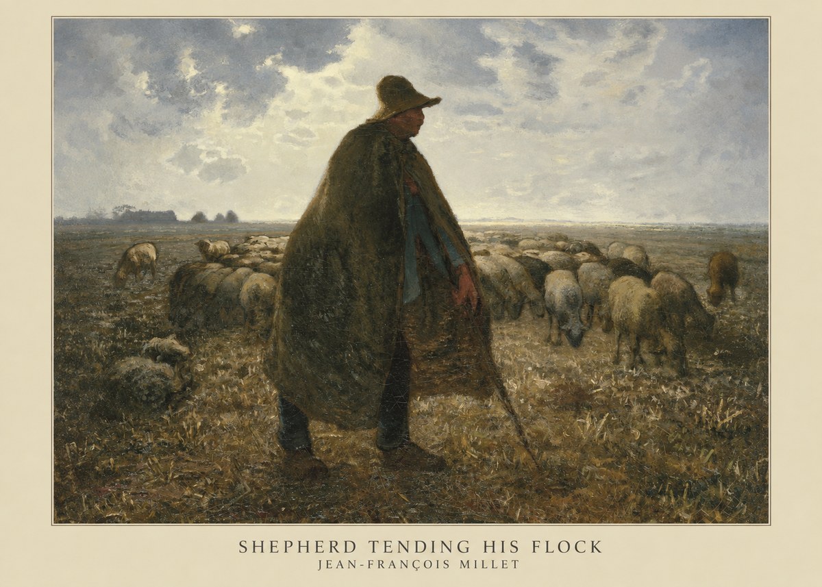 Jean-François Millet Shepherd Tending His Flock No5 - Plakat