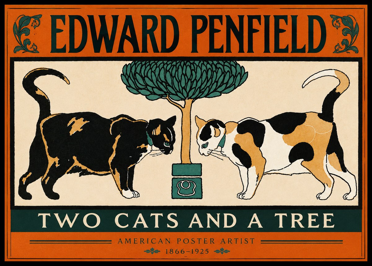 Edward Penfield Two Cats and a Tree No2 - Plakat