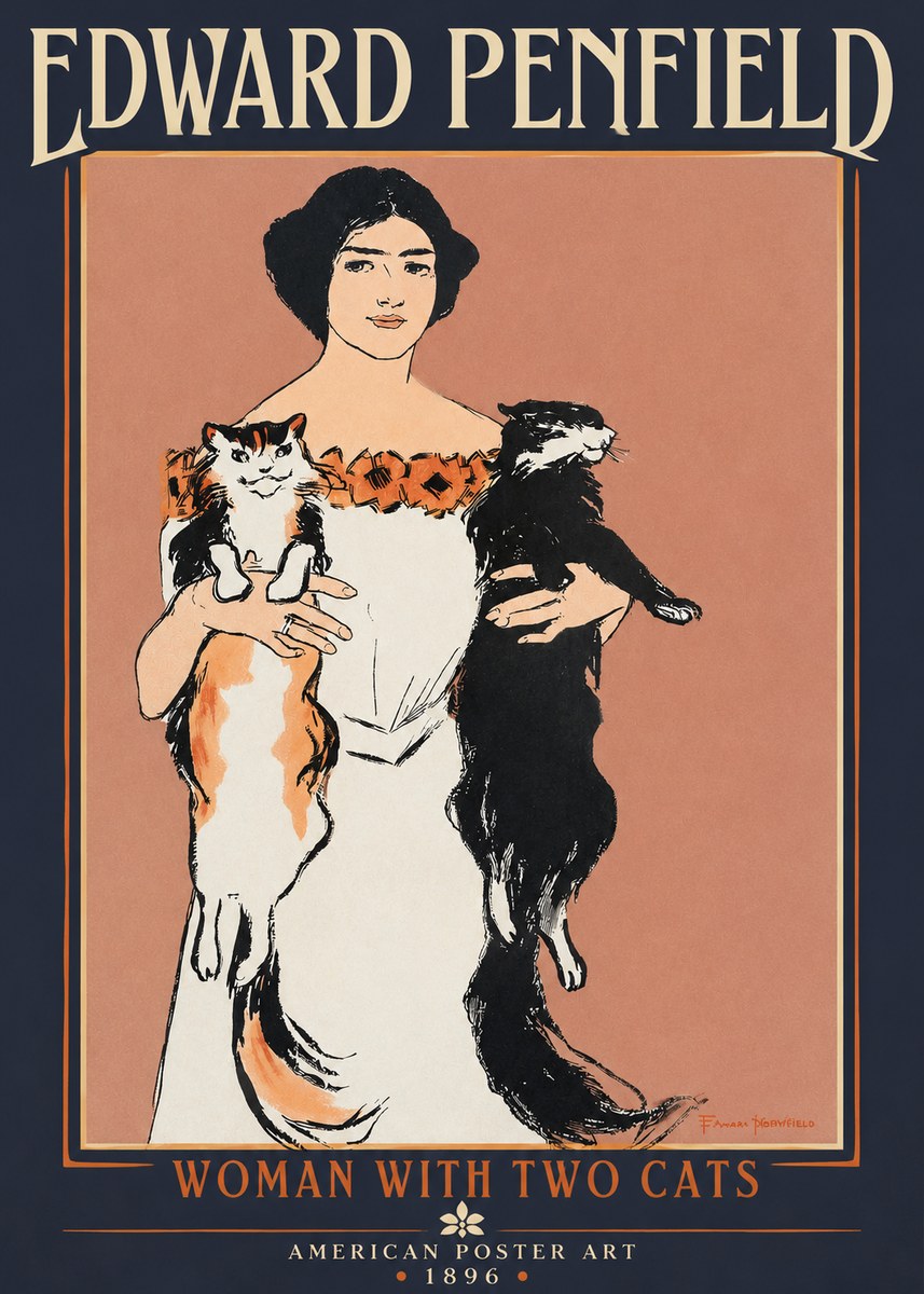 Edward Penfield Woman with Two Cats No2 - Plakat