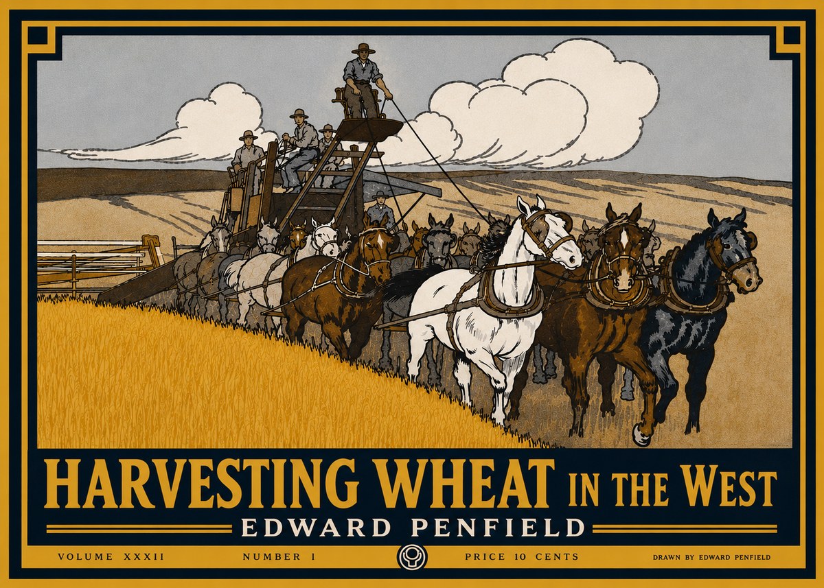 Edward Penfield Harvesting Wheat in the West No5 - Plakat