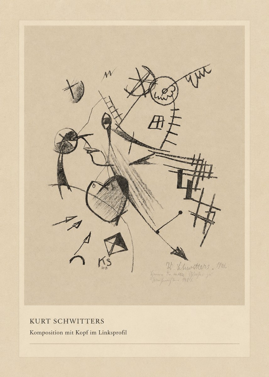Kurt Schwitters Komposition Mit Kopf Im Linksprofil No4 - Plakat