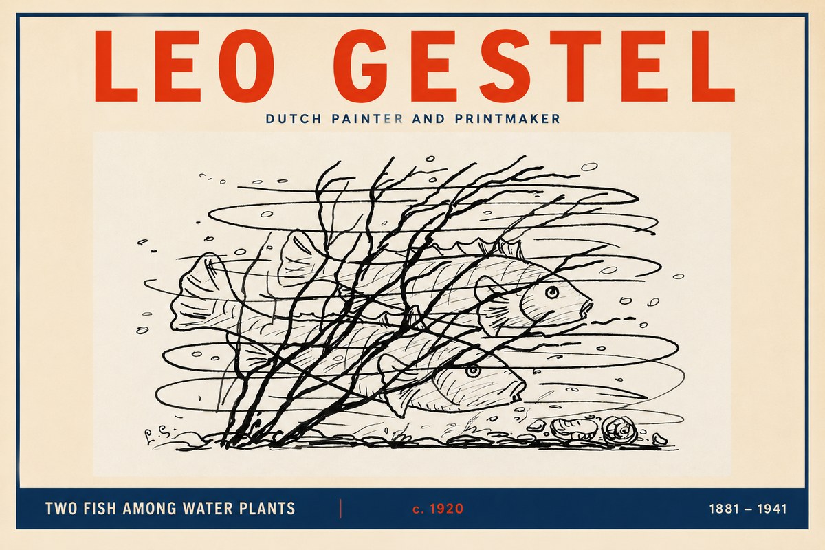 Leo Gestel Two Fish Among Water Plants No2 - Plakat