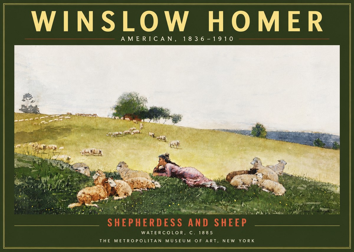 Winslow Homer Shepherdess and Sheep No5 - Plakat