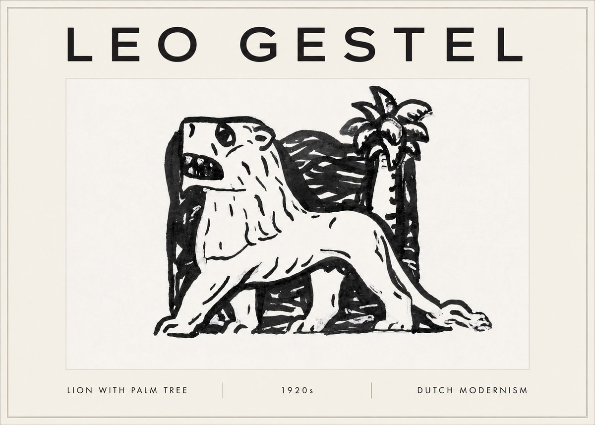 Leo Gestel Lion with Palm Tree No5 - Plakat