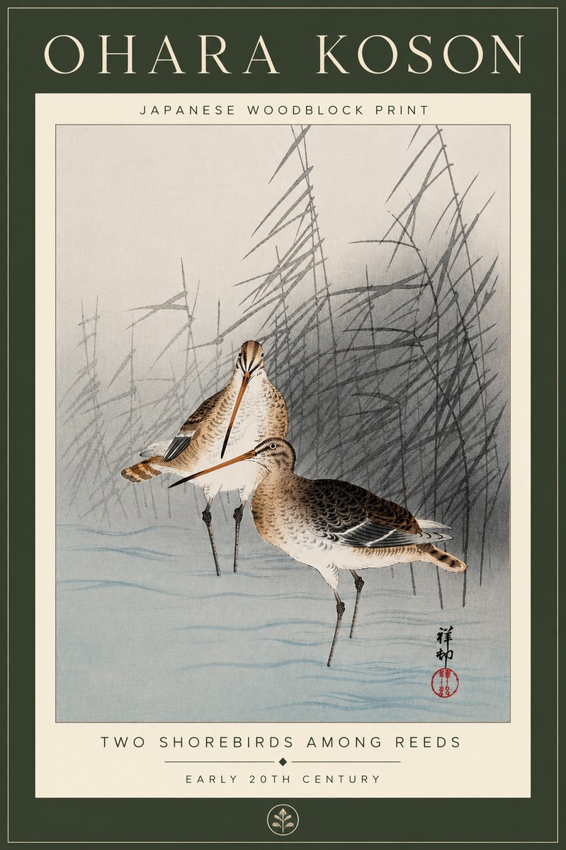 Ohara Koson Snipe in the Reeds No6 - Plakat