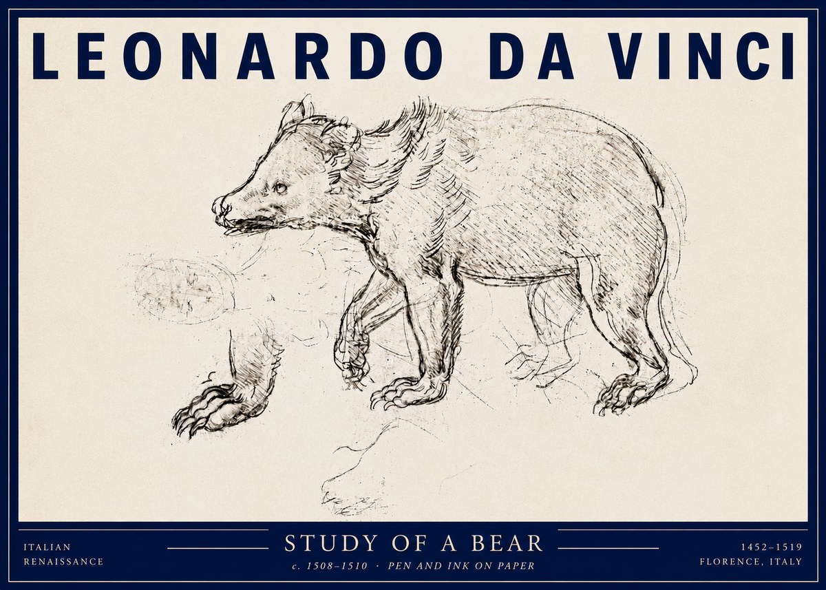 Leonardo da Vinci Study of a Bear No3 - Plakat