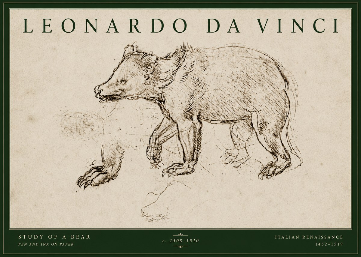 Leonardo da Vinci Study of a Bear No4 - Plakat