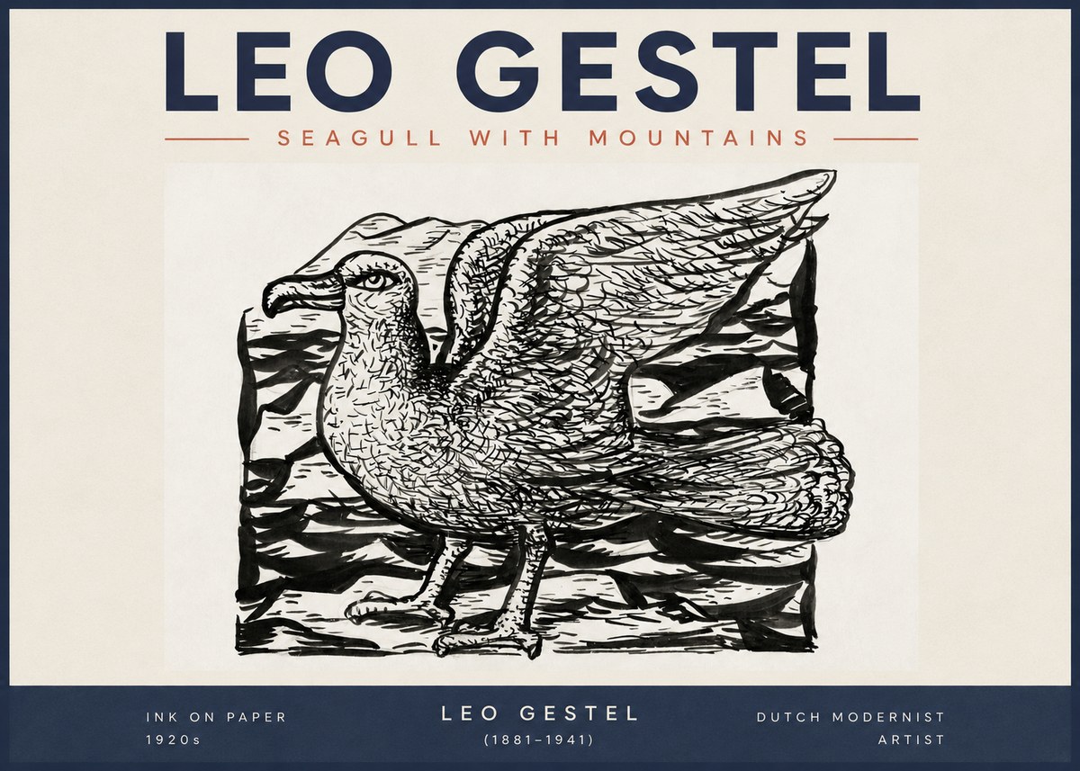 Leo Gestel Seagull with Mountains No2 - Plakat