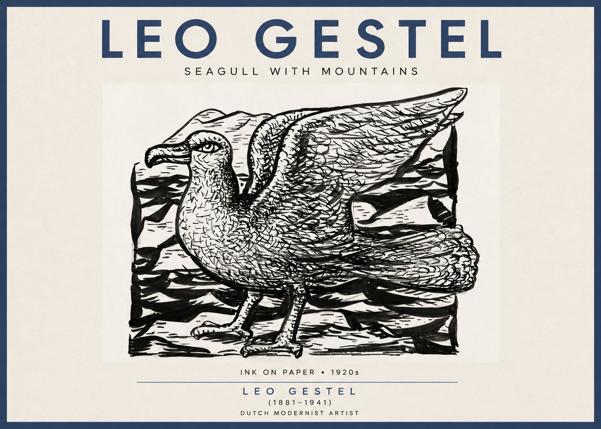 Leo Gestel Seagull with Mountains No4 - Plakat
