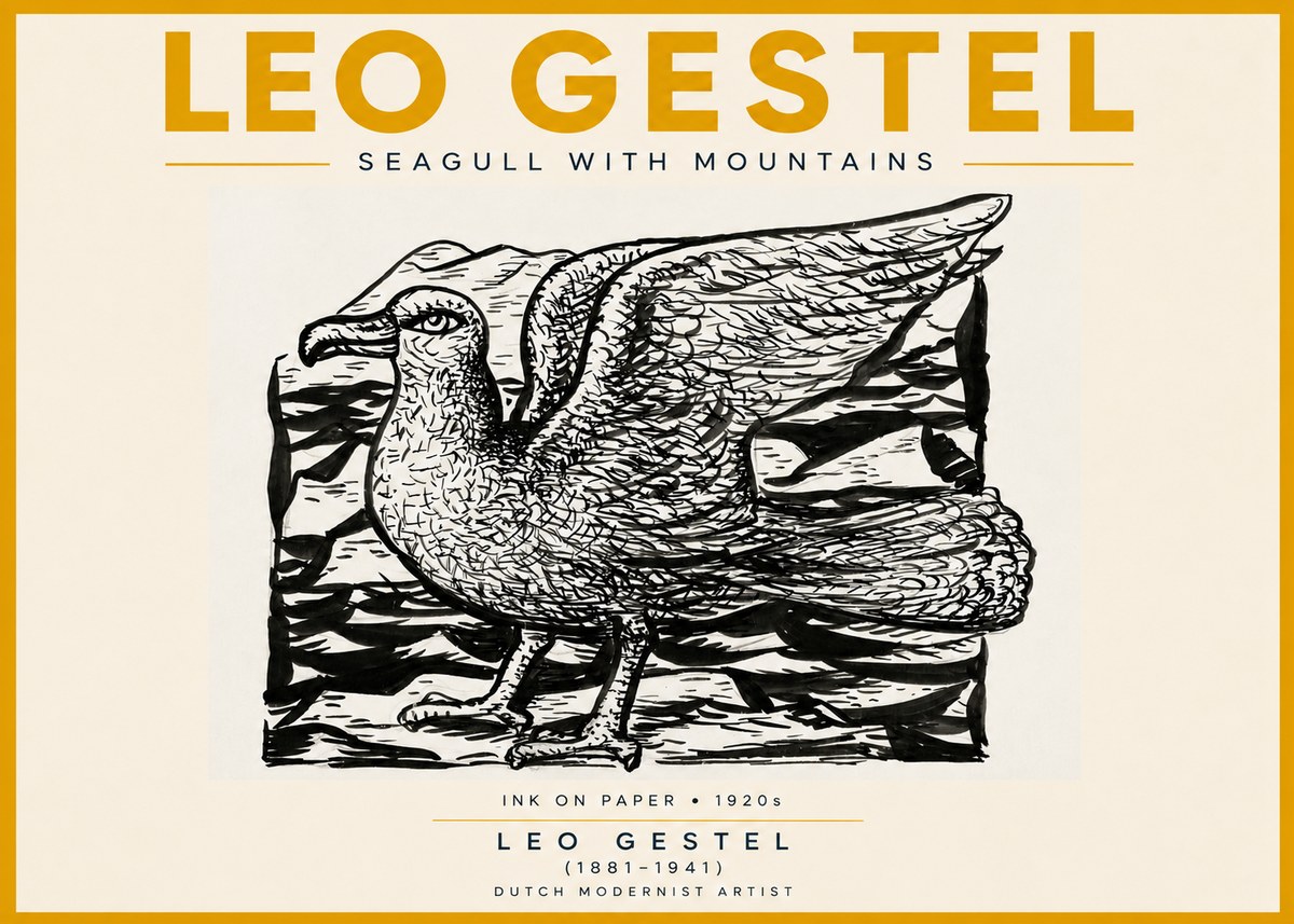 Leo Gestel Seagull with Mountains No5 - Plakat