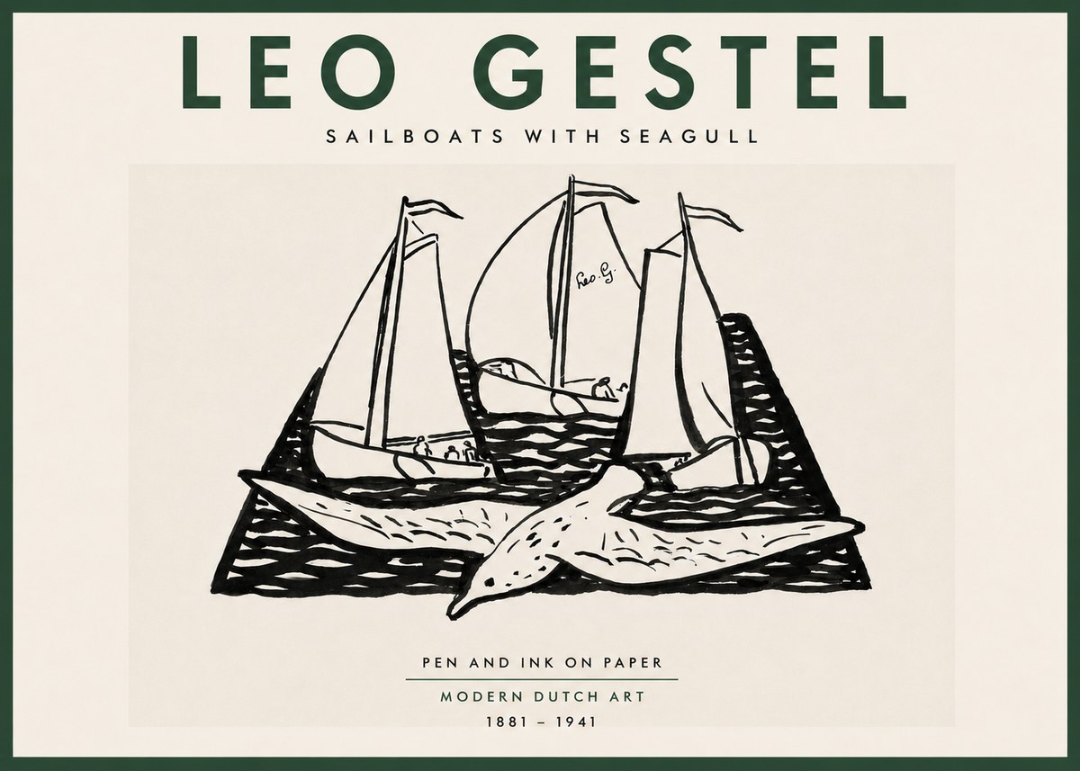 Leo Gestel Sailboats with Seagull No5 - Plakat