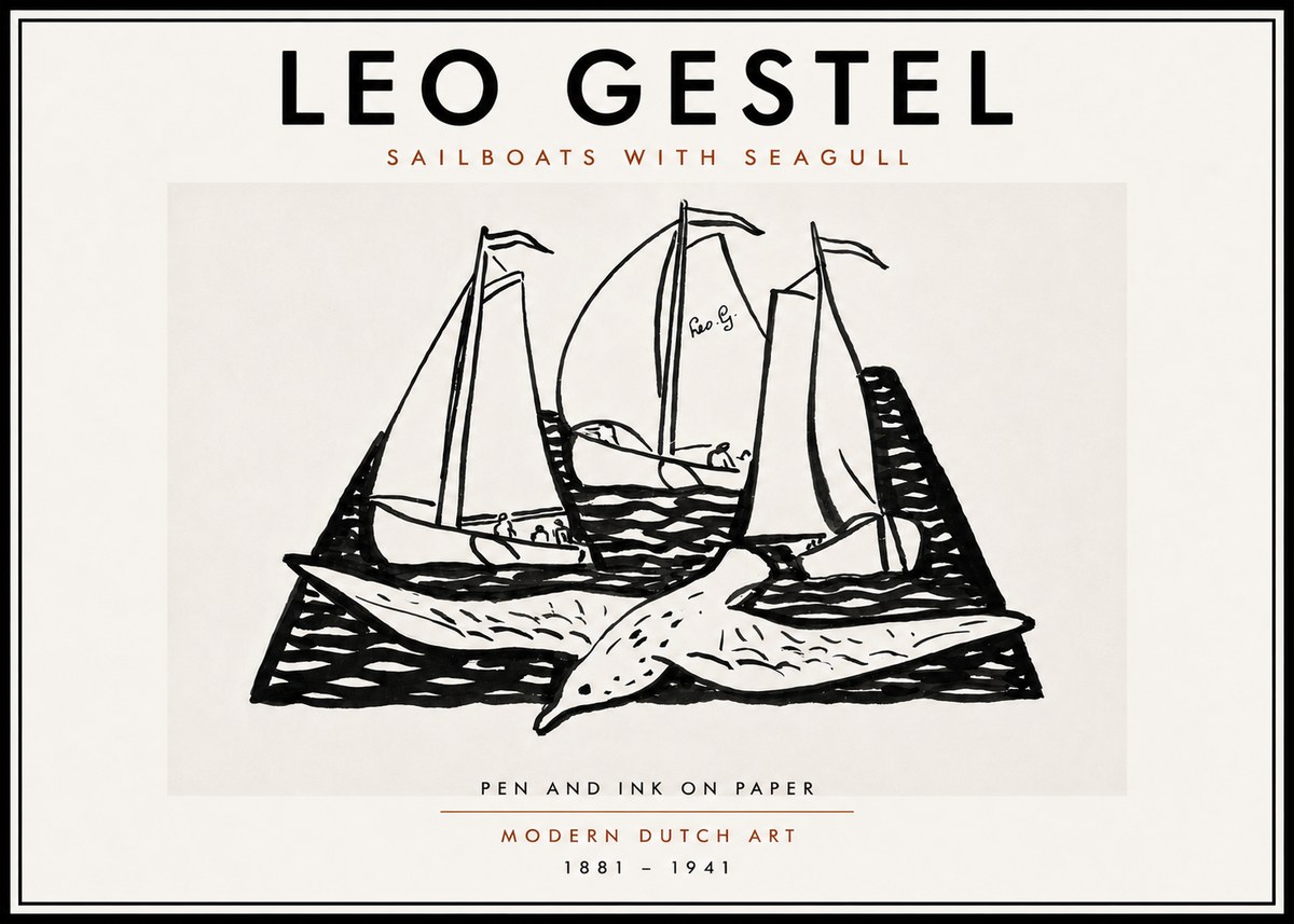 Leo Gestel Sailboats with Seagull No6 - Plakat