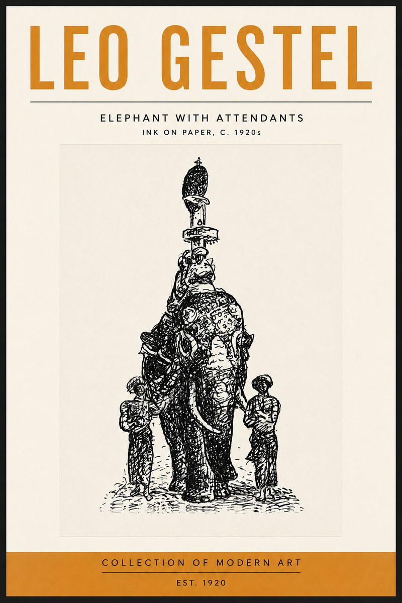 Leo Gestel Elephant with Attendants No5 - Plakat
