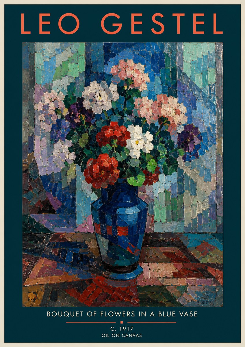 Leo Gestel Bouquet of Flowers in a Blue Vase No2 - Plakat