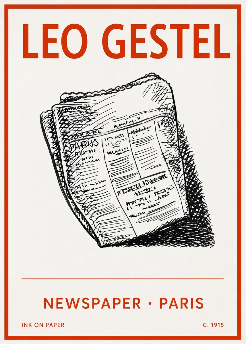 Leo Gestel Newspaper - Paris No2 - Plakat