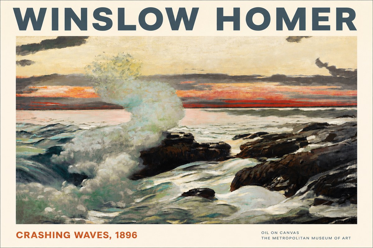 Winslow Homer Crashing Waves, 1896 No2 - Plakat