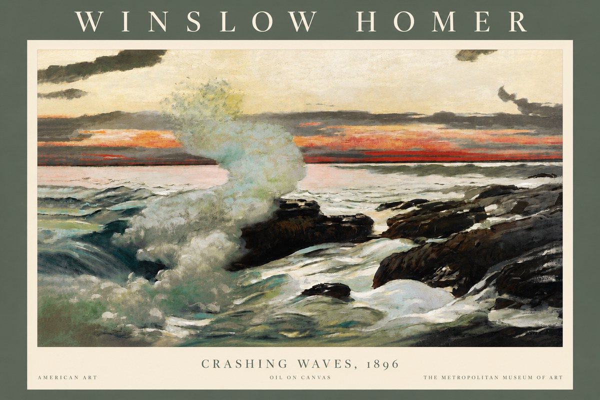 Winslow Homer Crashing Waves, 1896 No4 - Plakat