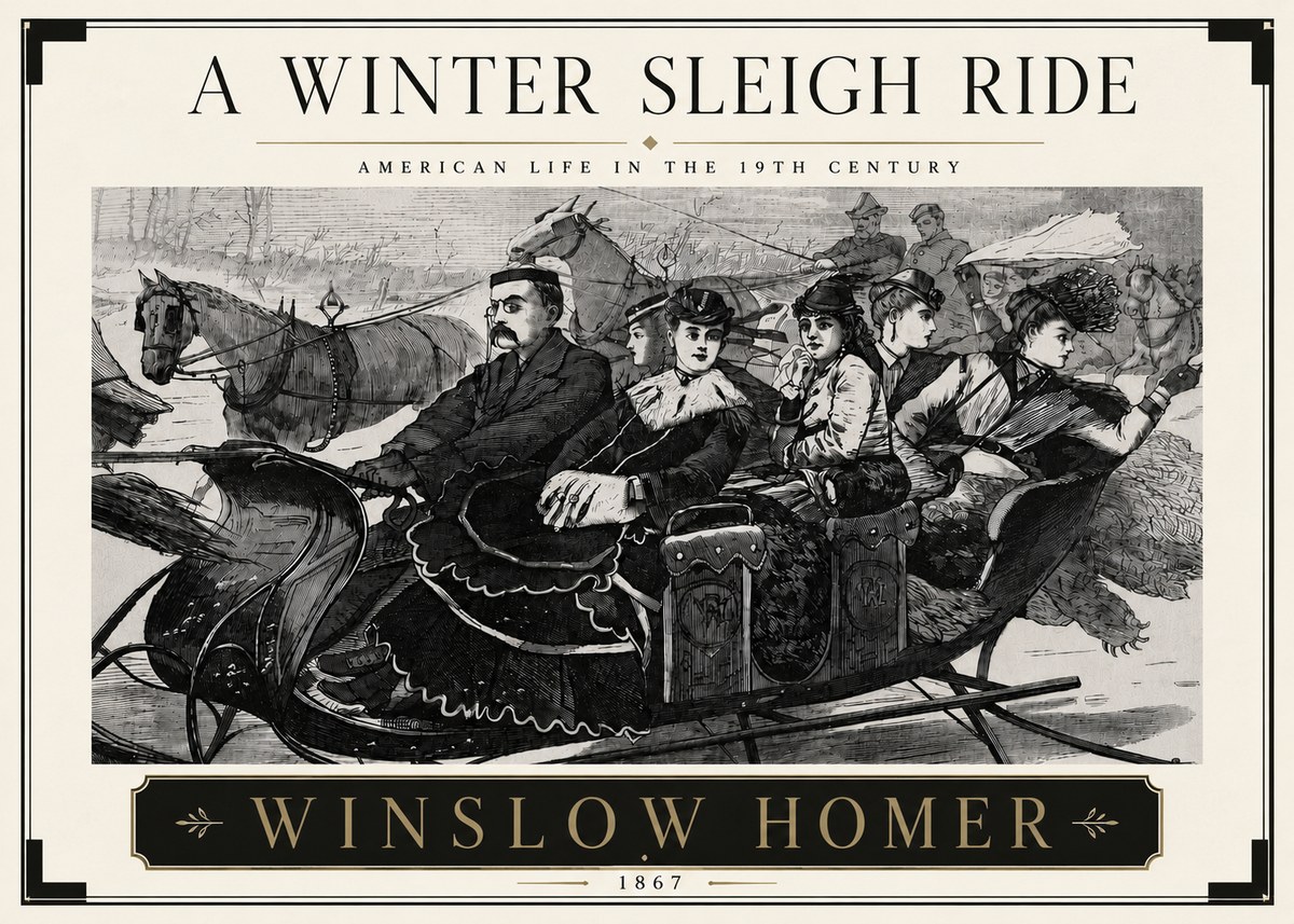Winslow Homer A Winter Sleigh Ride - American Life in the 19Th Century No5 - Plakat
