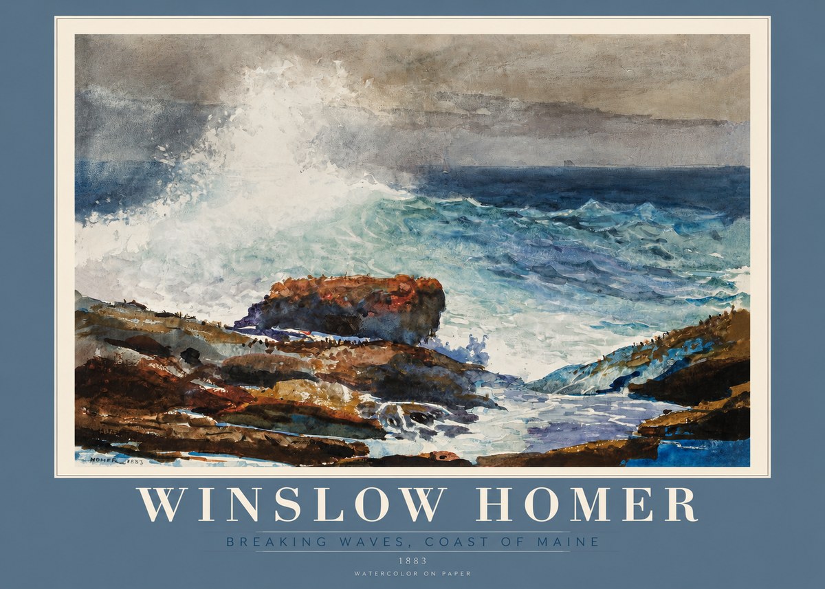 Winslow Homer Breaking Waves, Coast of Maine No2 - Plakat