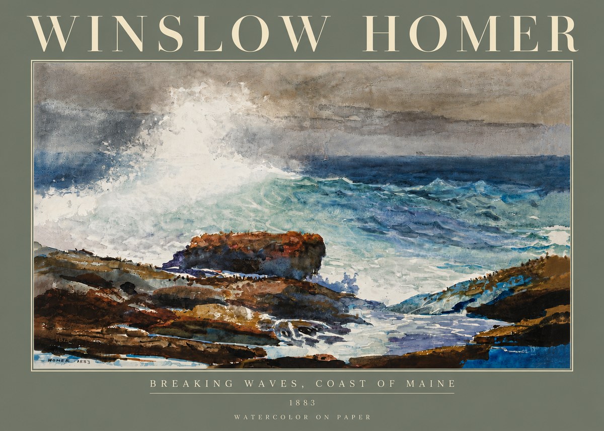Winslow Homer Breaking Waves, Coast of Maine No5 - Plakat