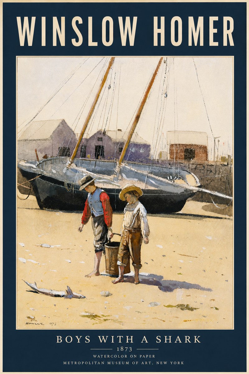 Winslow Homer Boys with a Shark No5 - Plakat