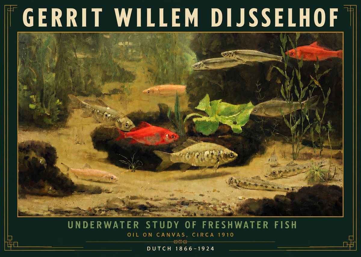 Gerrit Willem Dijsselhof Underwater Study of Freshwater Fish No5 - Plakat