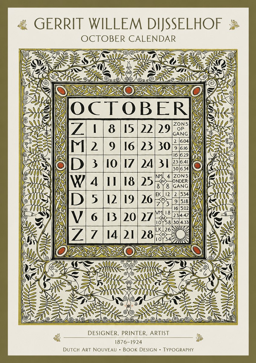 Gerrit Willem Dijsselhof October - Calendar Page No2 - Plakat