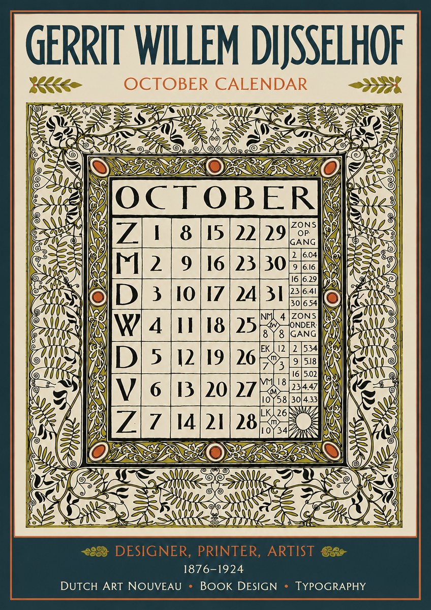 Gerrit Willem Dijsselhof October - Calendar Page No4 - Plakat