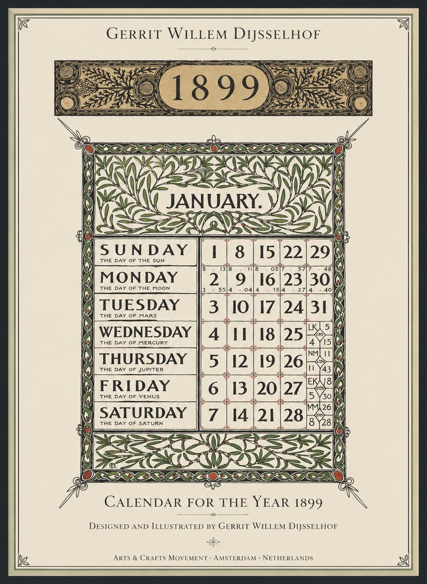 Gerrit Willem Dijsselhof January. Calendar for 1899. No2 - Plakat