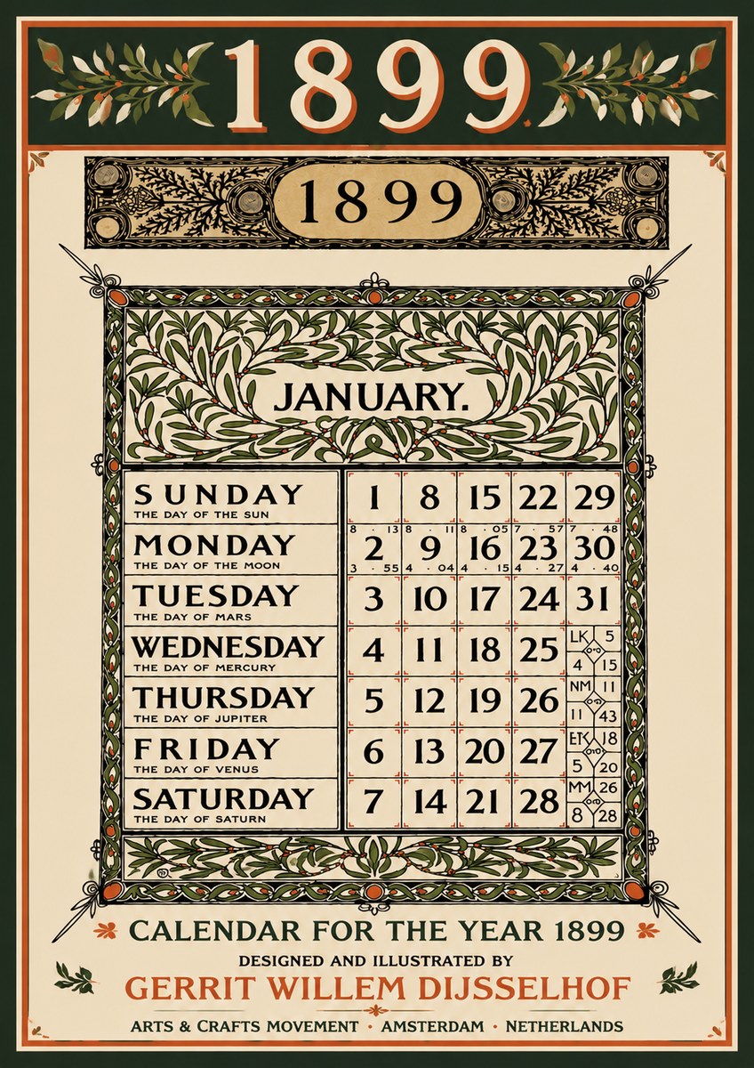 Gerrit Willem Dijsselhof January. Calendar for 1899. No5 - Plakat