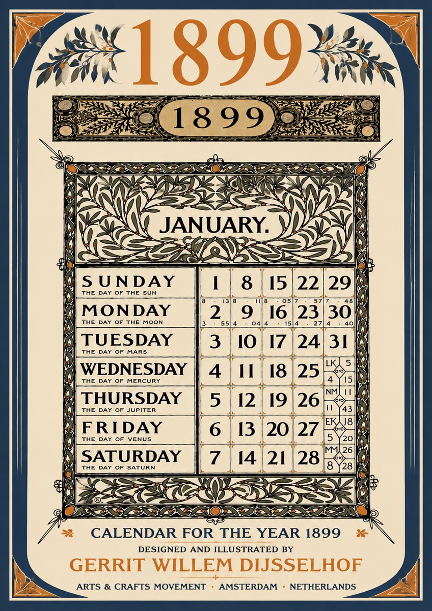 Gerrit Willem Dijsselhof January. Calendar for 1899. No6 - Plakat