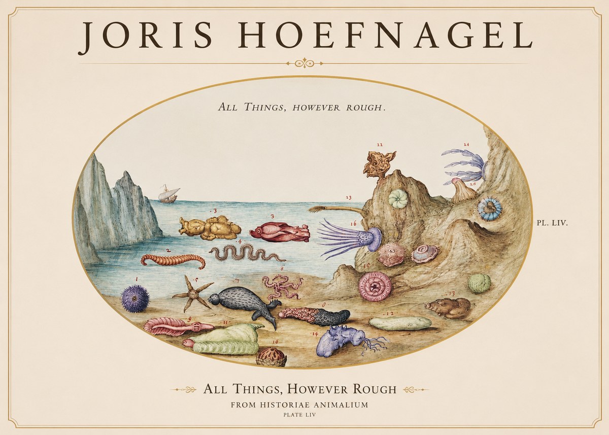 Joris Hoefnagel Totvs Echinvs Asper. Plate Liv No2 - Plakat