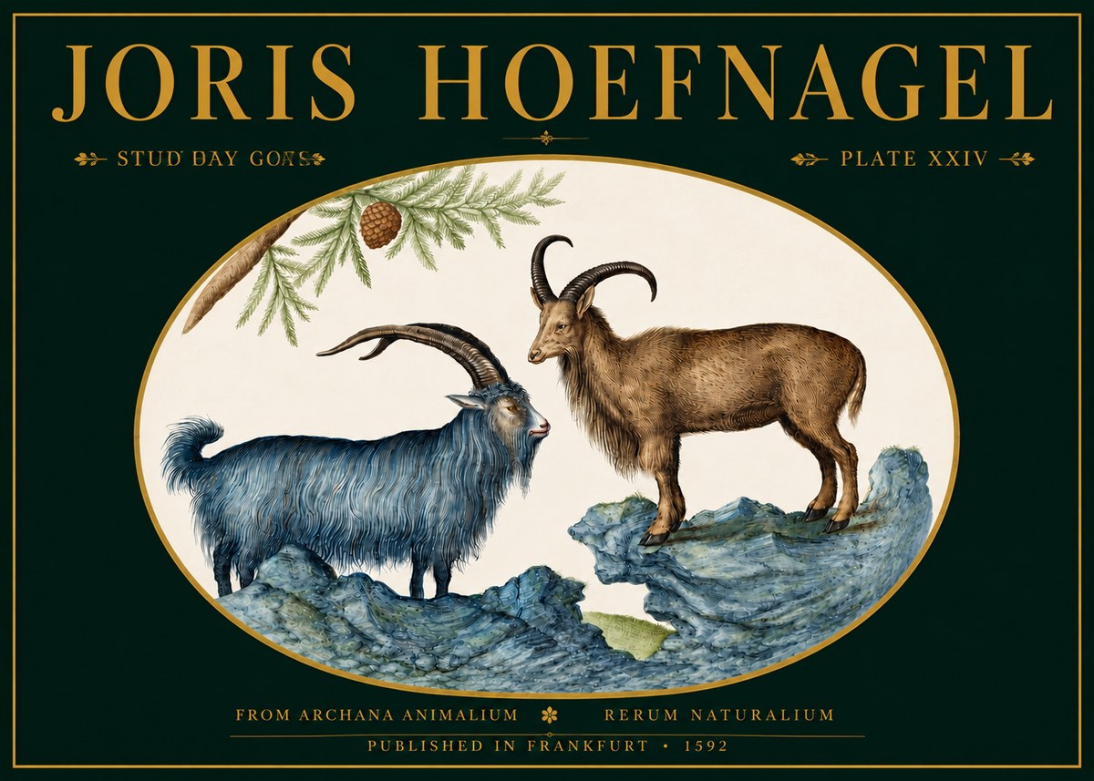 Joris Hoefnagel Two Mountain Goats from the Series Quadrupeds No5 - Plakat