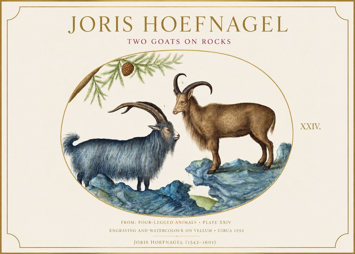 Joris Hoefnagel Two Mountain Goats from the Series Quadrupeds No6 - Plakat