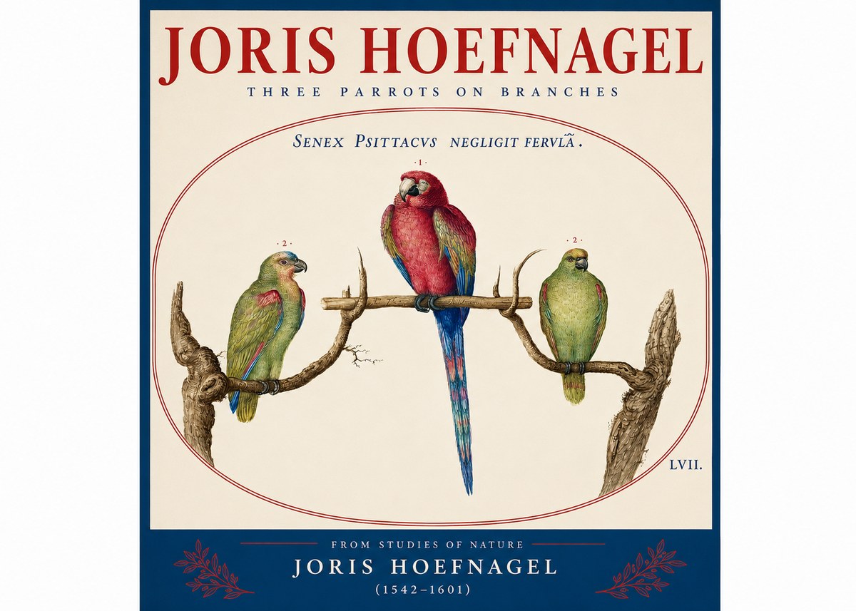 Joris Hoefnagel Three Parrots No4 - Plakat