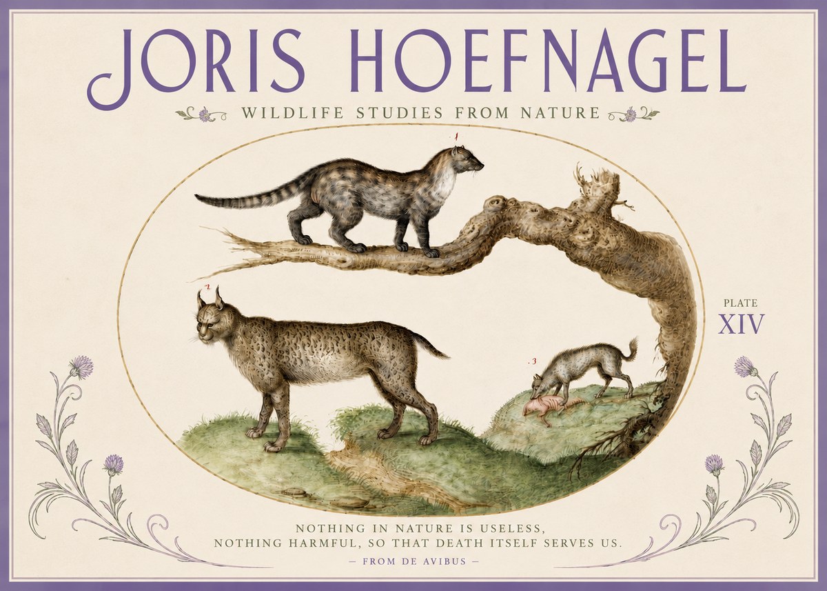 Joris Hoefnagel Wildlife Studies from Nature - Plate Xiv No4 - Plakat