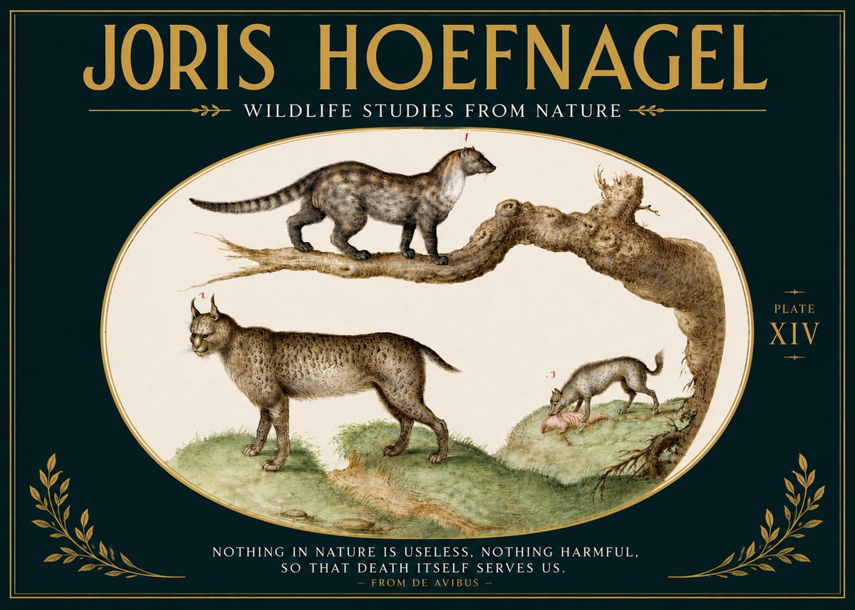 Joris Hoefnagel Wildlife Studies from Nature - Plate Xiv No5 - Plakat