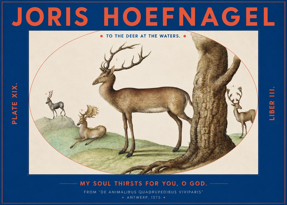 Joris Hoefnagel Deer at the Fountains No3 - Plakat