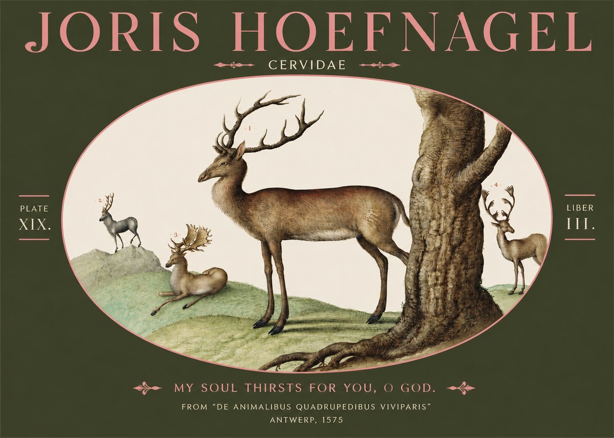 Joris Hoefnagel Deer at the Fountains No4 - Plakat