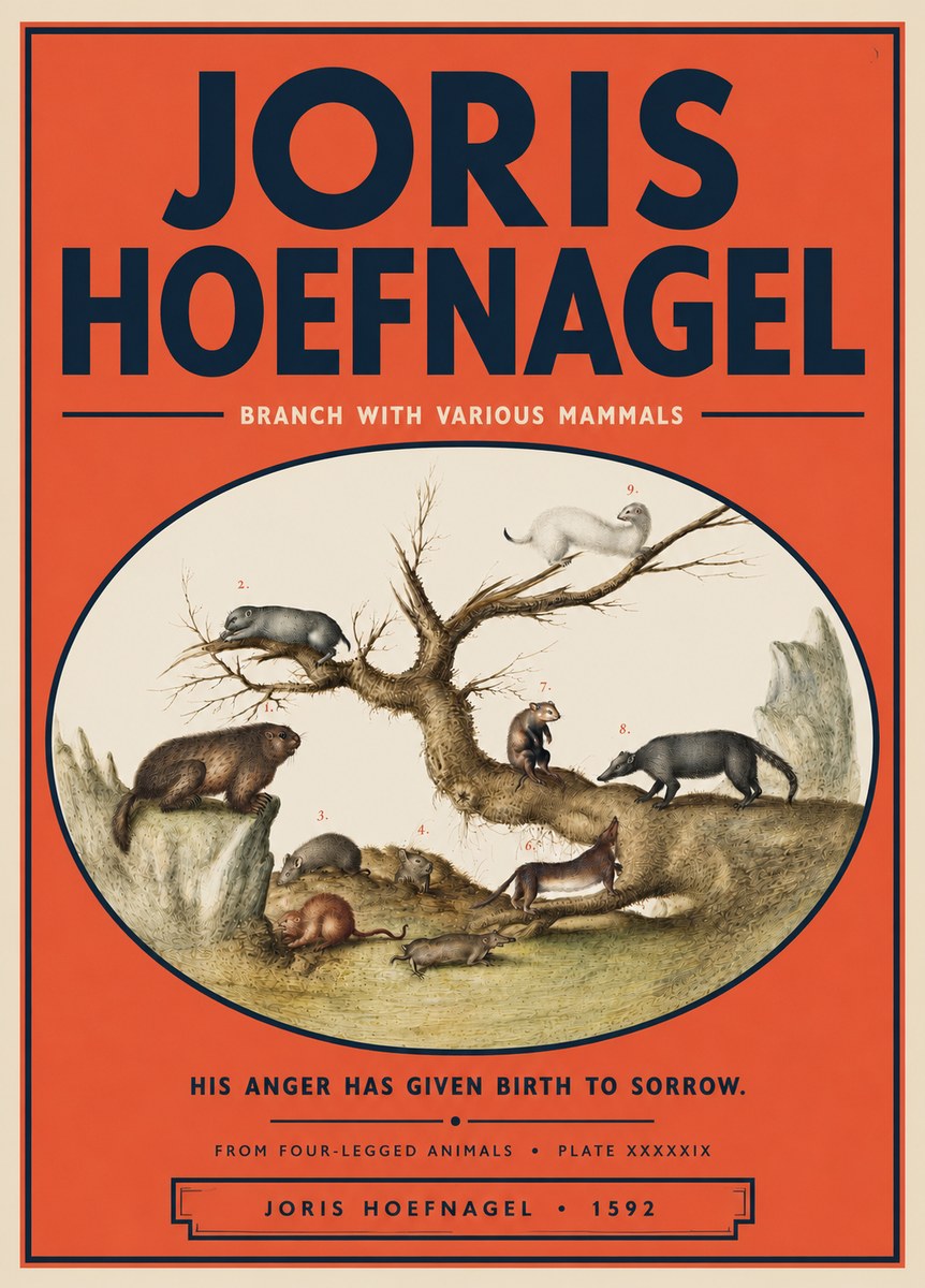 Joris Hoefnagel Branch with Various Mammals No5 - Plakat