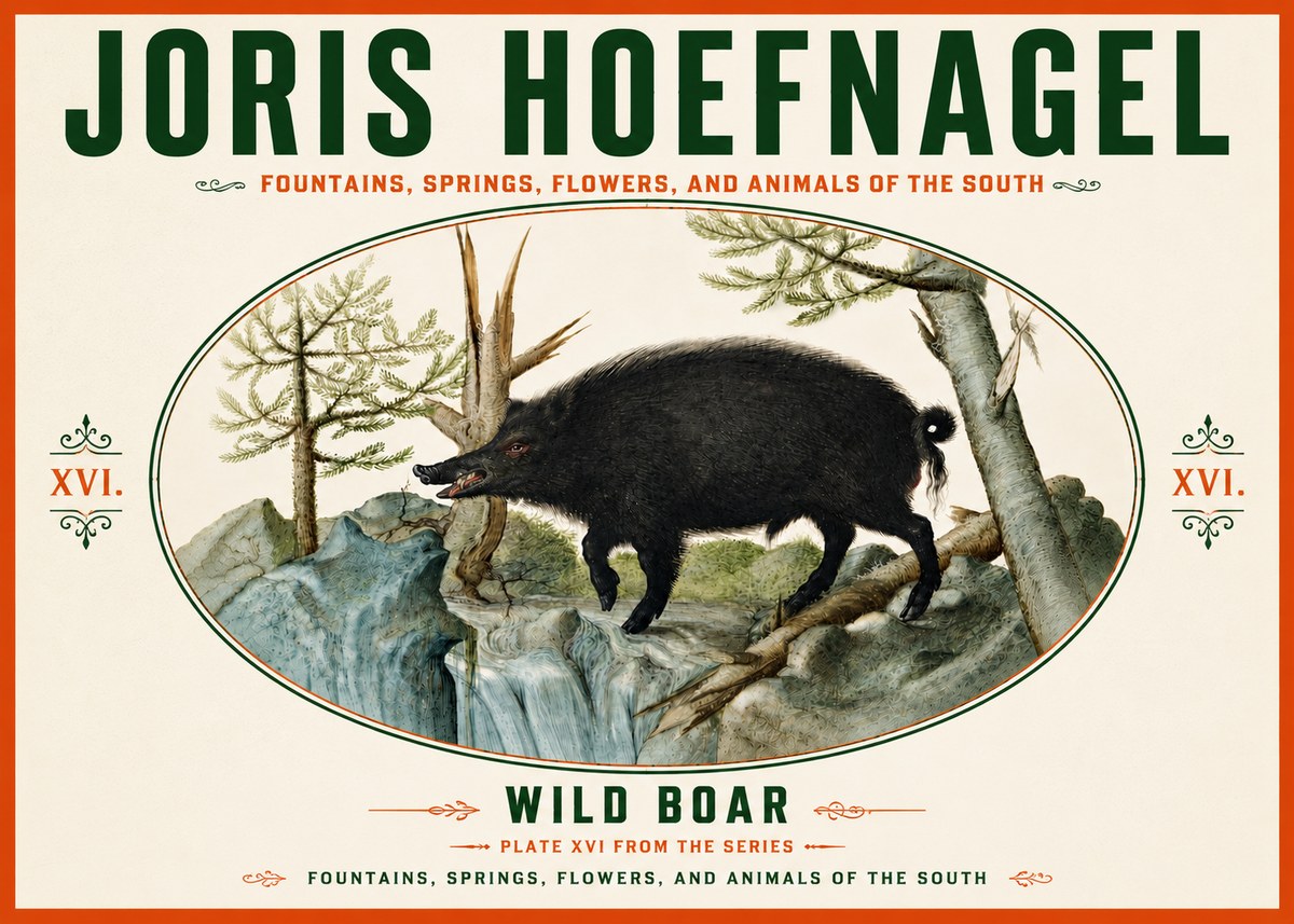 Joris Hoefnagel Fountains, Springs, Flowers, and Animals of the South - Plate Xvi No6 - Plakat